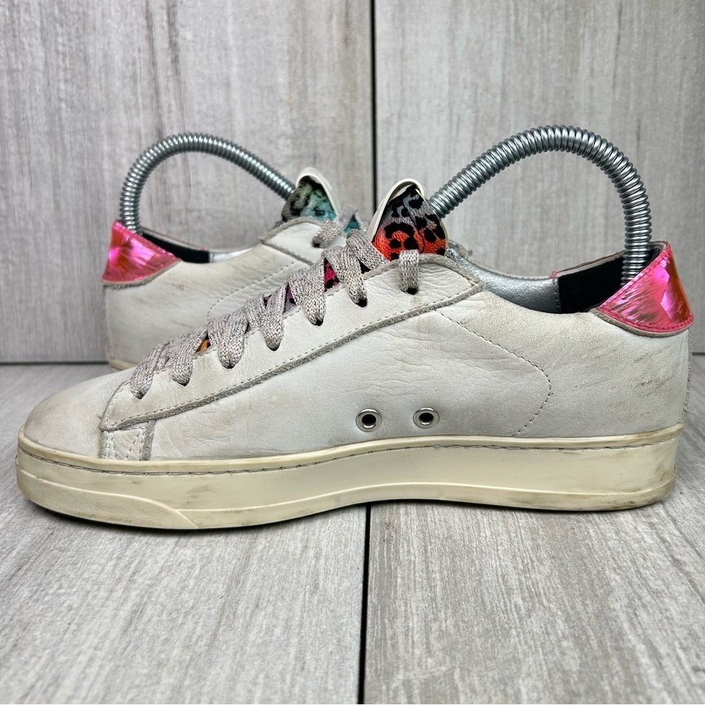 P448 Jack White Pink Leather Leopard Print Low Top Sneaker Womens Size 7 EUR 37 - Picture 2 of 12